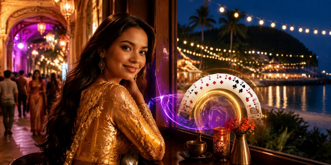 Permainan kad rummy kasino dalam talian dengan suasana tradisional Malaysia di Langkawi